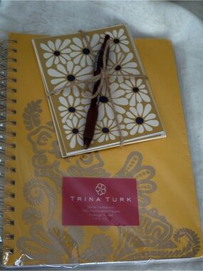 Trina Turk Yellow & Gold Notebook, 5 Floral Cards w/Envelopes and a Pen